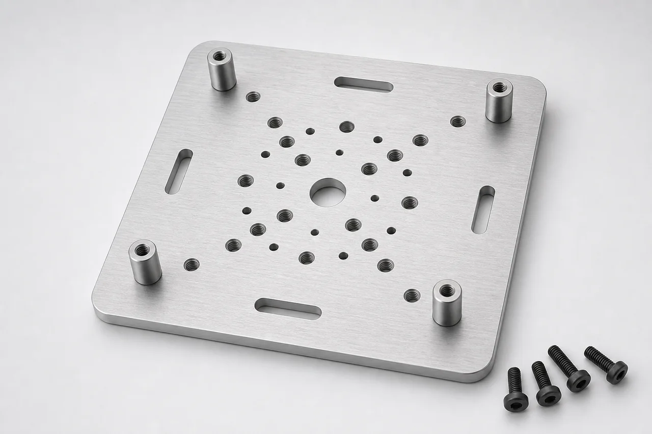 Concept visualization of a custom VESA adapter plate with multiple mounting patterns